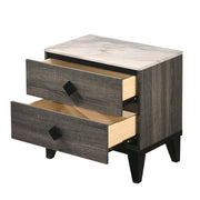 Benzara 2 Drawer Wooden Nightstand with Diamond Metal Knobs, Gray and Black