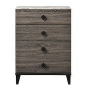 Benzara 5 Drawer Wooden Chest with Diamond Metal Knobs, Gray and Black