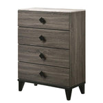 Benzara 5 Drawer Wooden Chest with Diamond Metal Knobs, Gray and Black