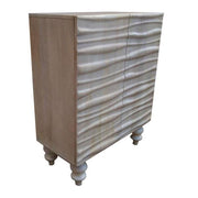Benzara 2 Door Wooden Console Table with Wavy Pattern Fronts, White
