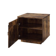 Benzara Sliding Barn Door Wooden End Table with Rough Hewn Saw Texture,Rustic Brown