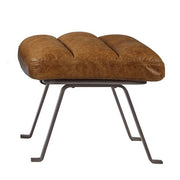 Benzara Horizontal Channel Tufted Ottoman with Angled Metal Legs, Brown and Silver