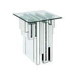 Benzara Glass Top End Table with Mirror Panels and Faux Gemstone Accents, Silver