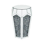 Benzara Round End Table with Mirror Panels and Faux Gemstone Accents, Silver