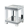 Benzara End Table with Faux Gemstone Accents and Open Bottom Mirrored Shelf, Silver