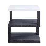 Benzara Dual Tone Wooden End Table with 2 Open Bottom Shelves, Gray and White