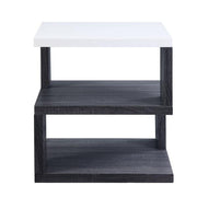 Benzara Dual Tone Wooden End Table with 2 Open Bottom Shelves, Gray and White