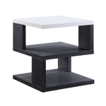 Benzara Dual Tone Wooden End Table with 2 Open Bottom Shelves, Gray and White