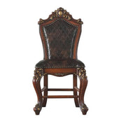 Benzara Leatherette Padded Counter Height Chair with Carvings, Set of 2, Brown