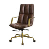 Benzara Tufted Leatherette Office Chair with Adjustable Height, Brown and Gold