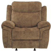 Benzara Fabric Upholstered Pull Tab Rocker Recliner with Pillow Top Armrests, Brown