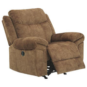 Benzara Fabric Upholstered Pull Tab Rocker Recliner with Pillow Top Armrests, Brown