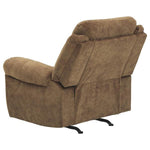 Benzara Fabric Upholstered Pull Tab Rocker Recliner with Pillow Top Armrests, Brown