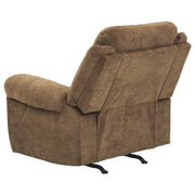 Benzara Fabric Upholstered Pull Tab Rocker Recliner with Pillow Top Armrests, Brown