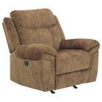 Benzara Fabric Upholstered Pull Tab Rocker Recliner with Pillow Top Armrests, Brown