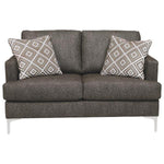 Benzara Fabric Upholstered Loveseat with Metal Bracket Legs and Track Armrests,Gray