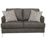 Benzara Fabric Upholstered Loveseat with Metal Bracket Legs and Track Armrests,Gray
