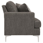 Benzara Fabric Upholstered Loveseat with Metal Bracket Legs and Track Armrests,Gray