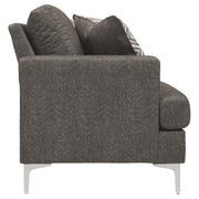 Benzara Fabric Upholstered Loveseat with Metal Bracket Legs and Track Armrests,Gray