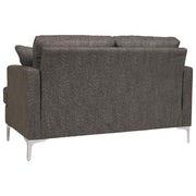 Benzara Fabric Upholstered Loveseat with Metal Bracket Legs and Track Armrests,Gray