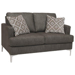 Benzara Fabric Upholstered Loveseat with Metal Bracket Legs and Track Armrests,Gray
