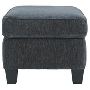 Benzara Fabric Upholstered Rectangular Ottoman with Tapered Block Legs, Gray