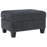 Benzara Fabric Upholstered Rectangular Ottoman with Tapered Block Legs, Gray
