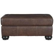 Benzara Rectangular Leatherette Ottoman with Stitched Details and Bun Feet, Brown
