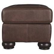 Benzara Rectangular Leatherette Ottoman with Stitched Details and Bun Feet, Brown