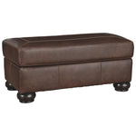 Benzara Rectangular Leatherette Ottoman with Stitched Details and Bun Feet, Brown