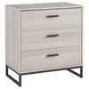 Benzara 3 Drawer Wooden Chest with Metal Legs, Antique White and Gray