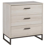 Benzara 3 Drawer Wooden Chest with Metal Legs, Antique White and Gray