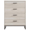 Benzara 4 Drawer Wooden Chest with Metal Legs, Antique White and Gray