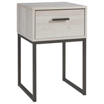 Benzara Single Drawer Wooden Nightstand with Grain Details, Antique White and Gray