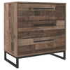 Benzara 3 Drawer Wooden Chest with Metal Legs, Brown and Black