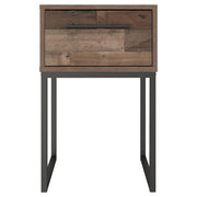 Benzara Single Drawer Wooden Nightstand with Metal Legs, Brown and Black