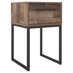 Benzara Single Drawer Wooden Nightstand with Metal Legs, Brown and Black
