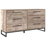Benzara 6 Drawer Wooden Dresser with Metal Legs, Washed Brown and Black