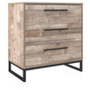 Benzara 3 Drawer Wooden Chest with Metal Legs, Washed Brown and Black
