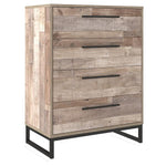 Benzara 4 Drawer Wooden Chest with Metal Legs, Washed Brown and Black