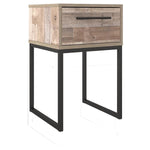 Benzara Single Drawer Wooden Nightstand with Grain Details, Washed Brown and Black