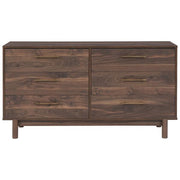 Benzara 6 Drawer Wooden Dresser with Grain Details and Block Legs, Brown