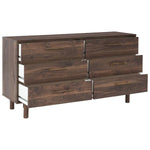 Benzara 6 Drawer Wooden Dresser with Grain Details and Block Legs, Brown