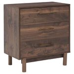 Benzara 3 Drawer Wooden Chest with Grain Details and Block Legs, Brown