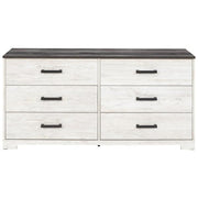 Benzara 6 Drawer Wooden Dresser with Grain Details, White and Gray