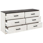 Benzara 6 Drawer Wooden Dresser with Grain Details, White and Gray