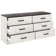 Benzara 6 Drawer Wooden Dresser with Grain Details, White and Gray