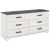 Benzara 6 Drawer Wooden Dresser with Grain Details, White and Gray