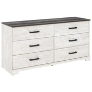 Benzara 6 Drawer Wooden Dresser with Grain Details, White and Gray