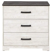 Benzara 3 Drawer Wooden Chest with Grain Details, White and Gray